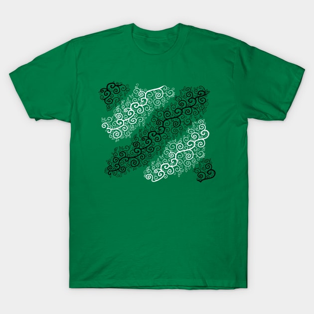 St Patrick's Day Irish Black and White Vine Pattern T-Shirt by JonGrin